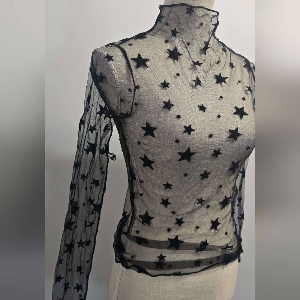 Sheer Black Star Pattern Blouse Small - Picture 3 of 6